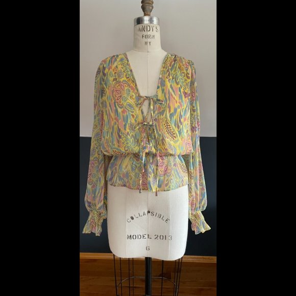 Ramy Brook Evie Printed Tie Front Blouse - Picture 2 of 4